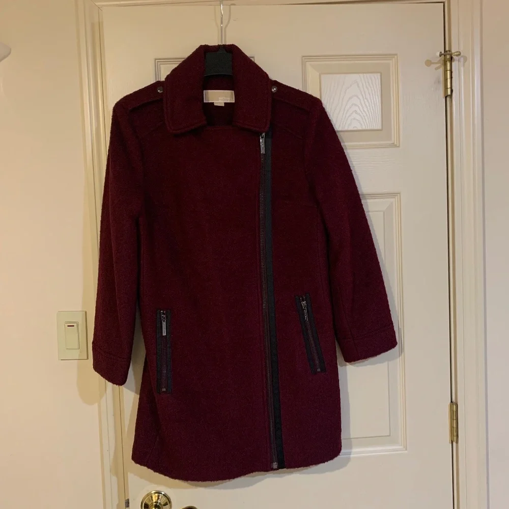 NWOT Michael Kors Burgundy Lined Wool Coat sz 8